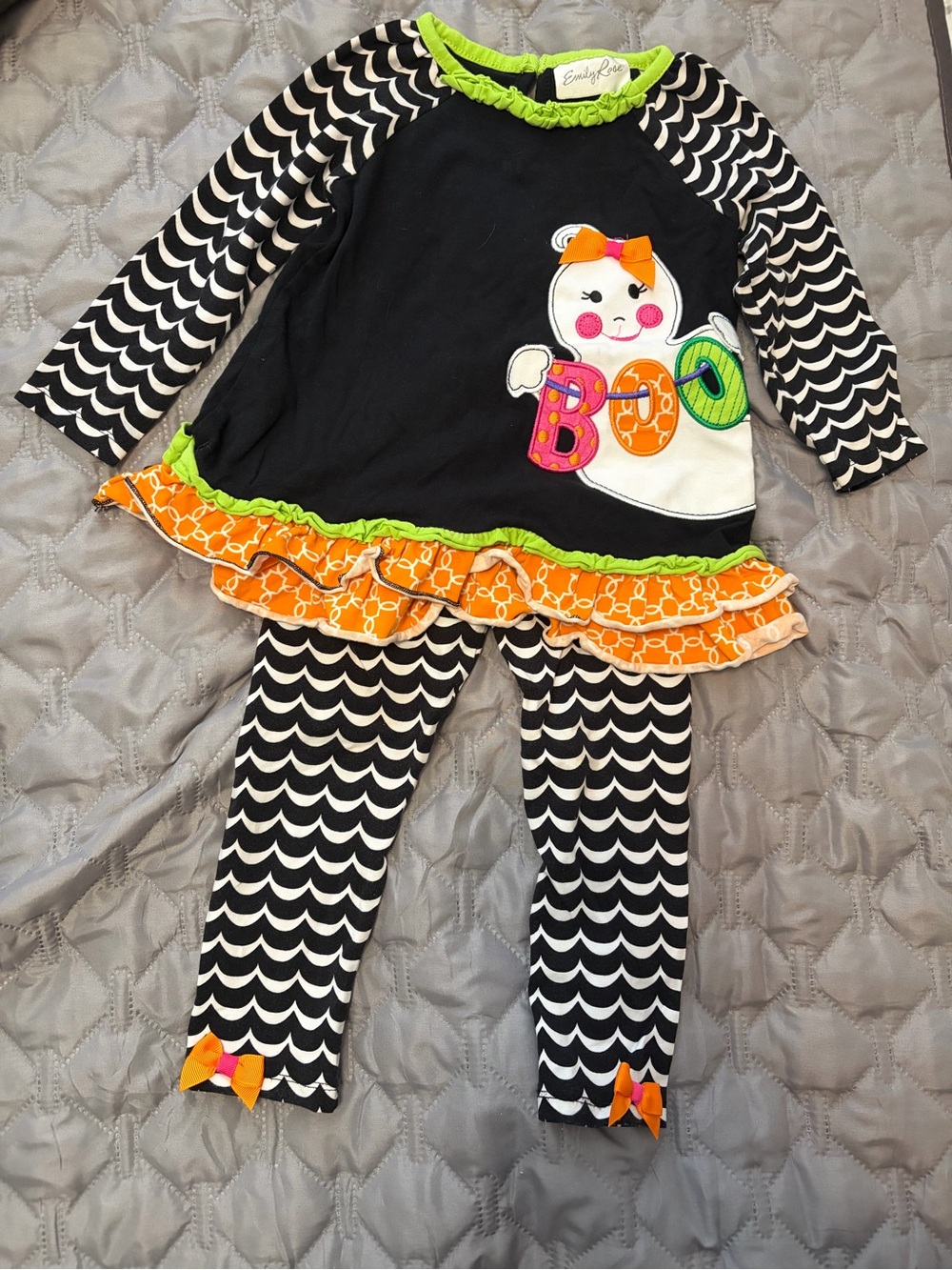 Emily Rose Black, White & Orange Halloween Ghost Ruffled Matching Set